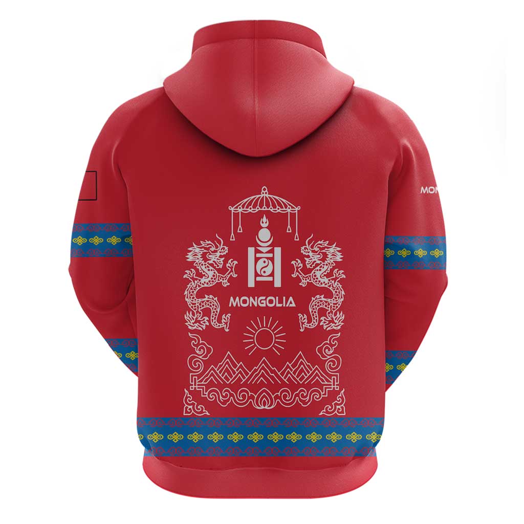 Mongolia Hoodie with Soyombo Dragon Sun Red Blue Tradition Spirit TS04