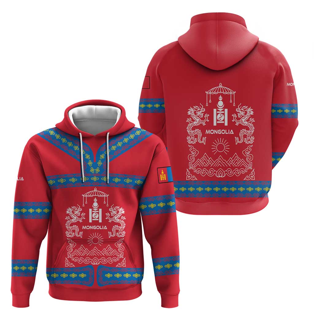 Mongolia Hoodie with Soyombo Dragon Sun Red Blue Tradition Spirit TS04