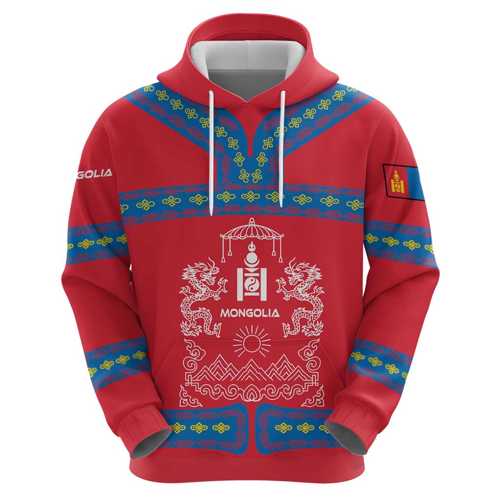 Mongolia Hoodie with Soyombo Dragon Sun Red Blue Tradition Spirit TS04