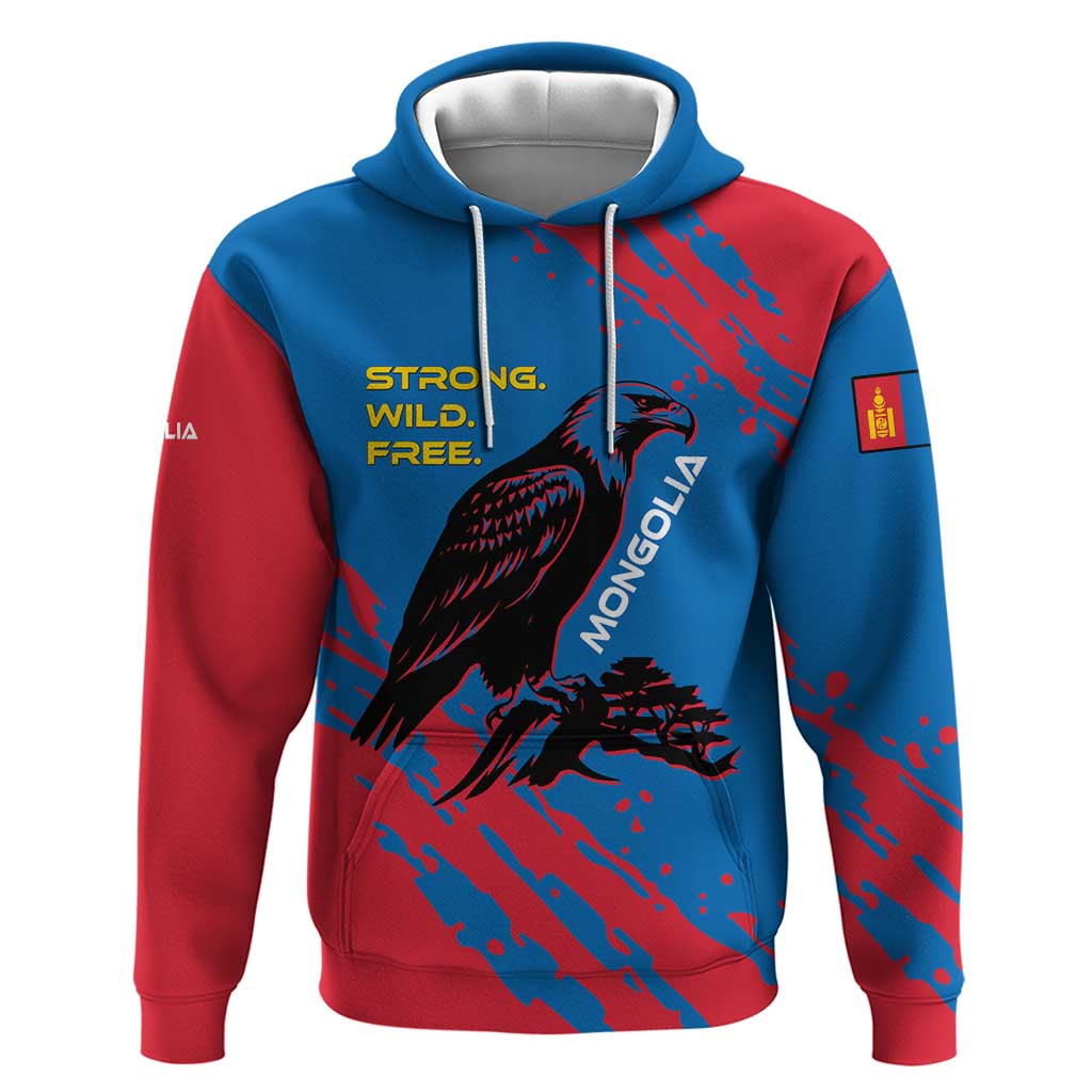 Mongolia Hoodie with Eagle Strong Wild Free Red Blue Brush Spirit TS04