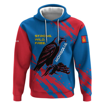 Mongolia Hoodie with Eagle Strong Wild Free Red Blue Brush Spirit TS04