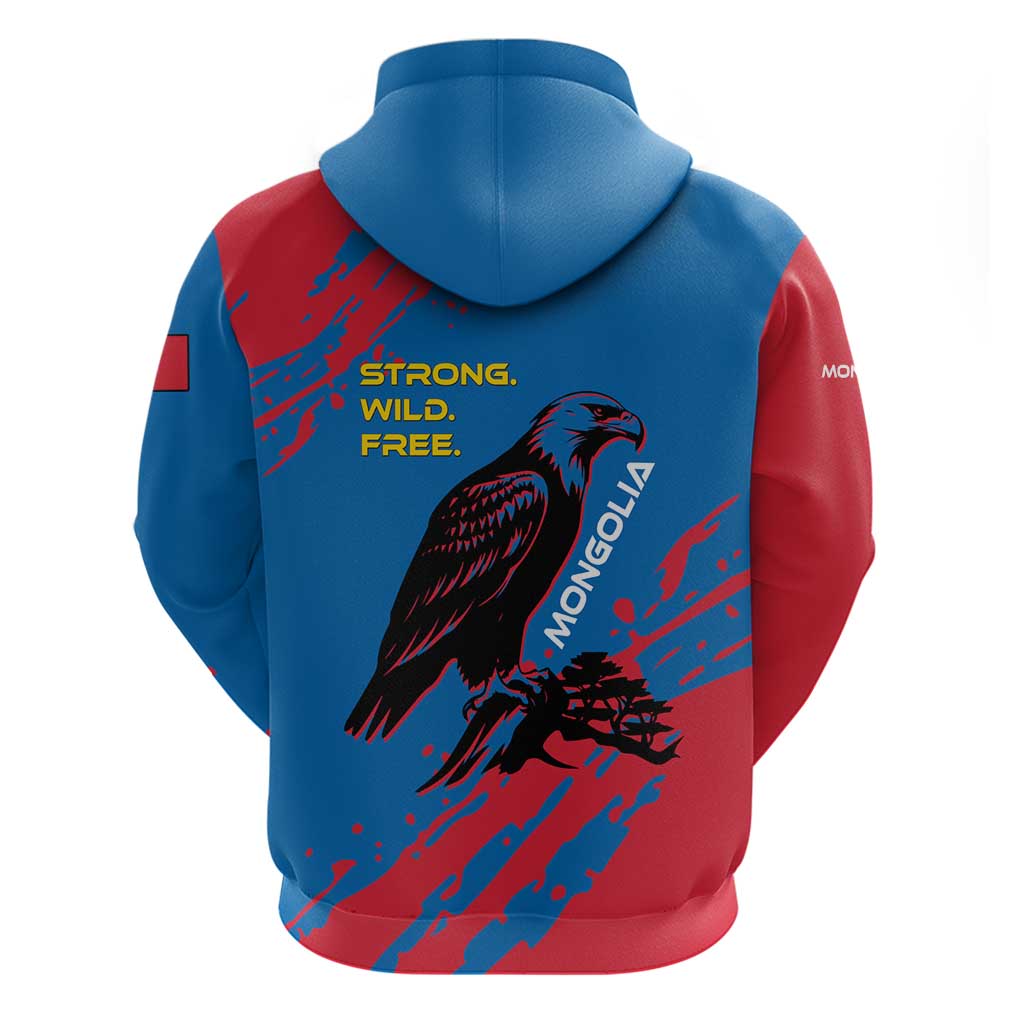 Mongolia Hoodie with Eagle Strong Wild Free Red Blue Brush Spirit TS04