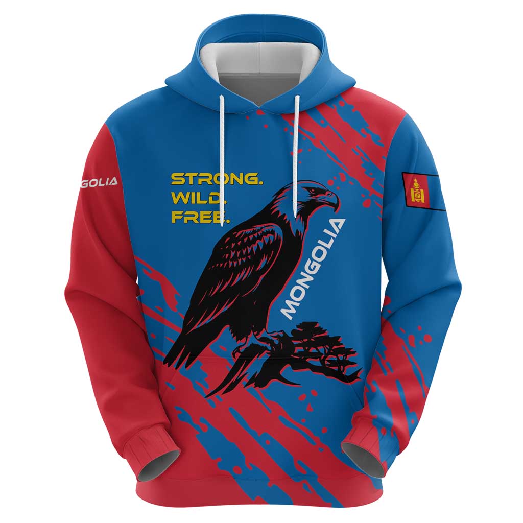 Mongolia Hoodie with Eagle Strong Wild Free Red Blue Brush Spirit TS04