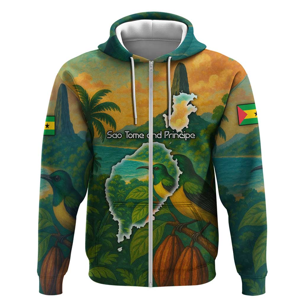 Sao Tome and Principe Tropical Island Hoodie with Bird and Cocoa Forest Print TS04