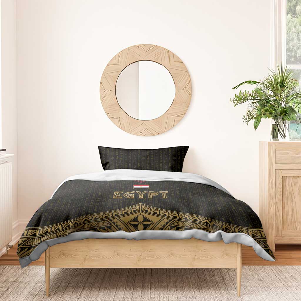 Ankh Eye of Horus Egypt Bedding Set Ancient Black Gold Hieroglyph Spirit TS04