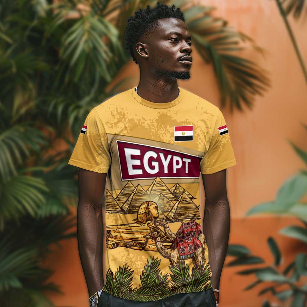 Egyptian Pyramids and Anubis T shirt Camel Caravan Desert TS04