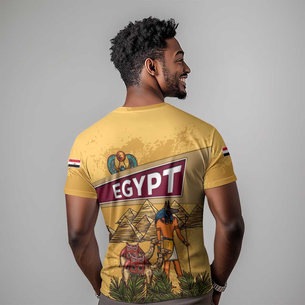 Egyptian Pyramids and Anubis T shirt Camel Caravan Desert TS04