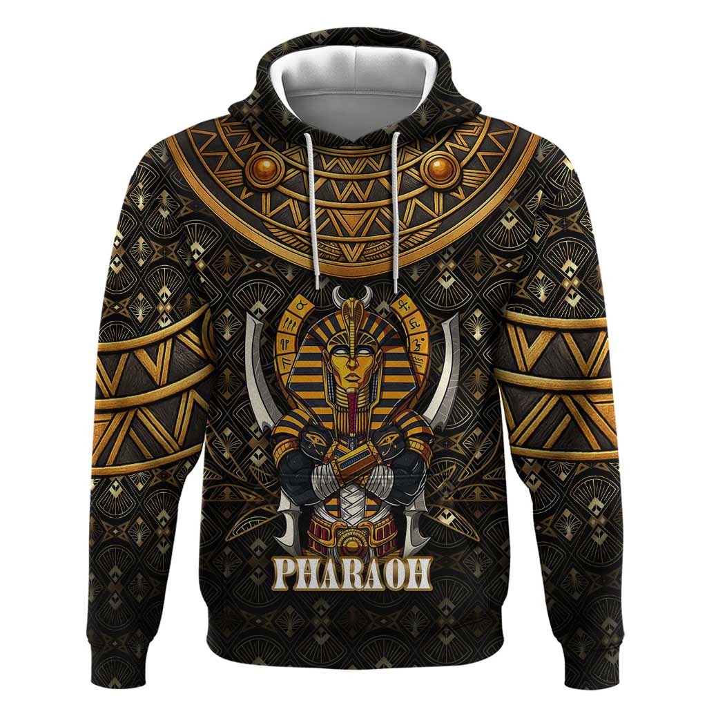 Pharaoh King Tut Egypt Hoodie with Hieroglyphic Gold Pattern TS04