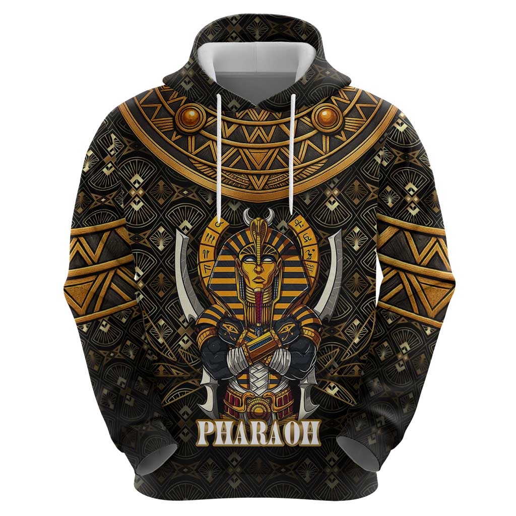 Pharaoh King Tut Egypt Hoodie with Hieroglyphic Gold Pattern TS04