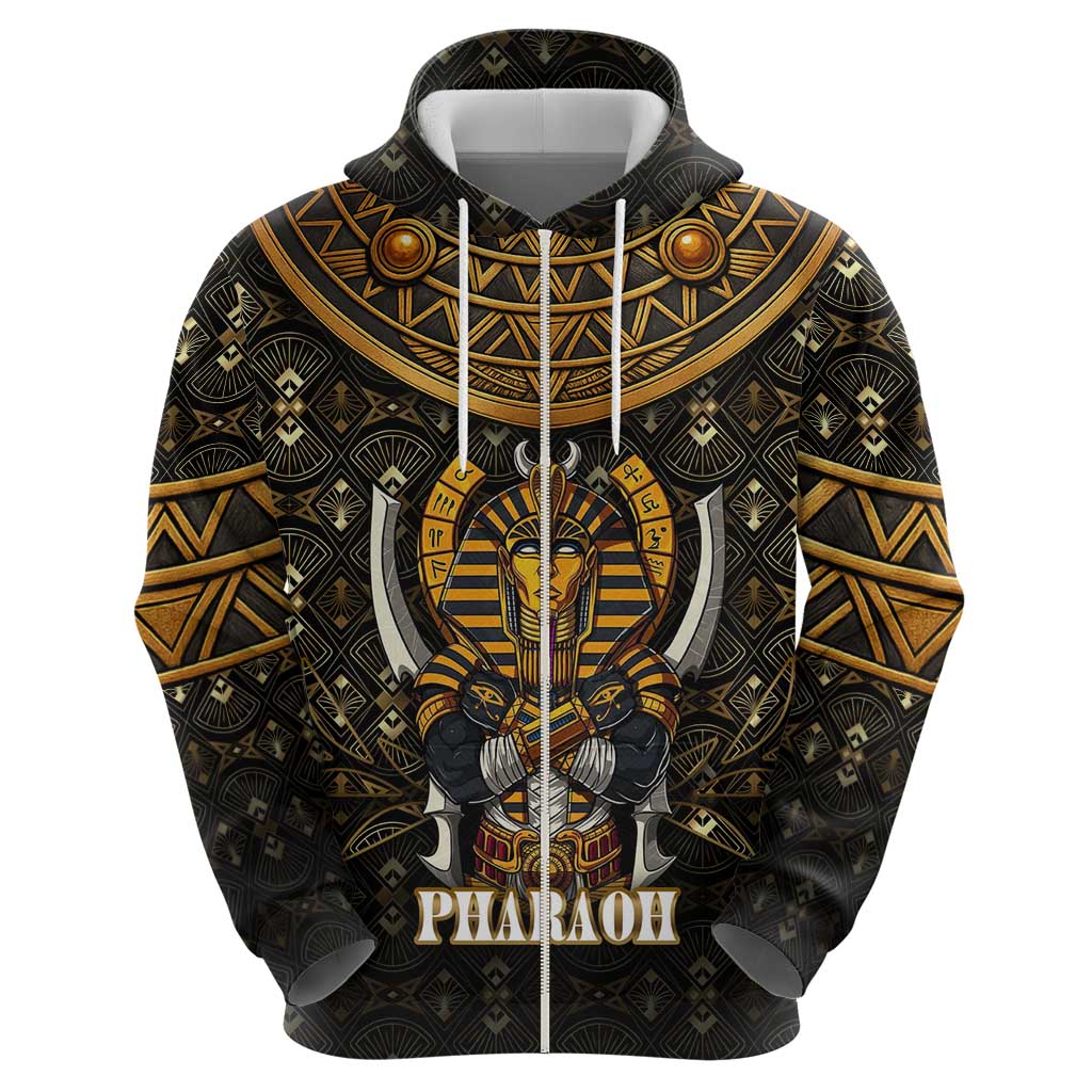 Pharaoh King Tut Egypt Hoodie with Hieroglyphic Gold Pattern TS04