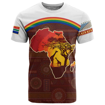 African Sunset T shirt Tribal Pattern Continent Silhouette - Rainbow Arc Safari Scene TS04
