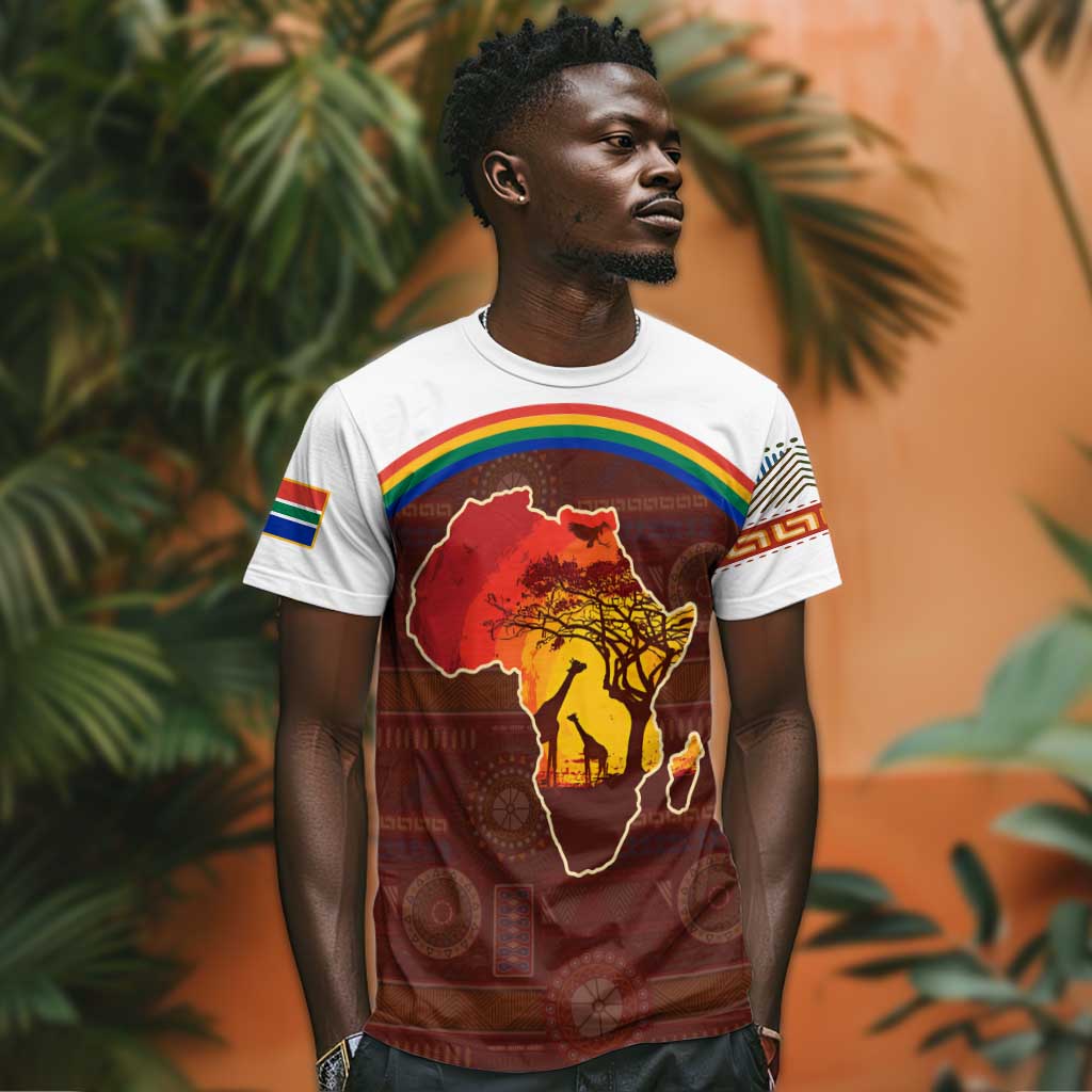 African Sunset T shirt Tribal Pattern Continent Silhouette - Rainbow Arc Safari Scene TS04