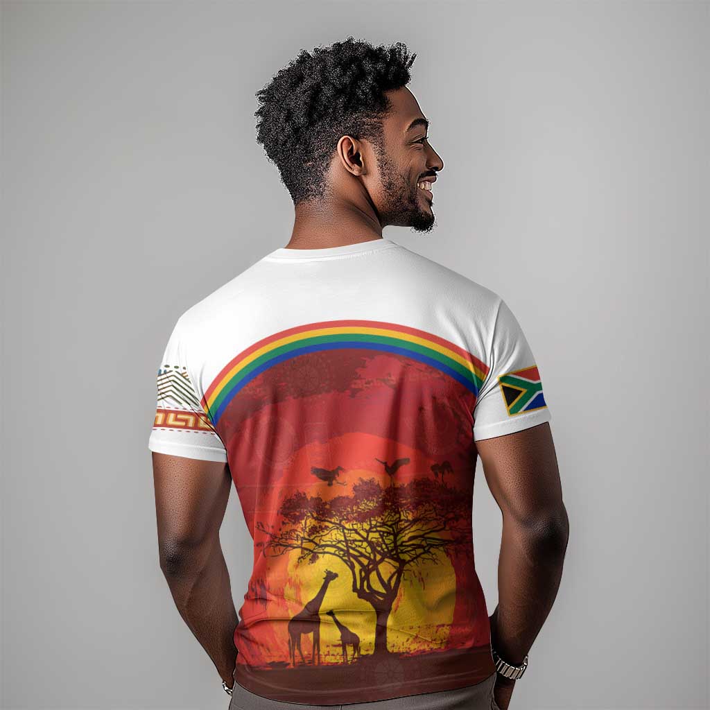 African Sunset T shirt Tribal Pattern Continent Silhouette - Rainbow Arc Safari Scene TS04