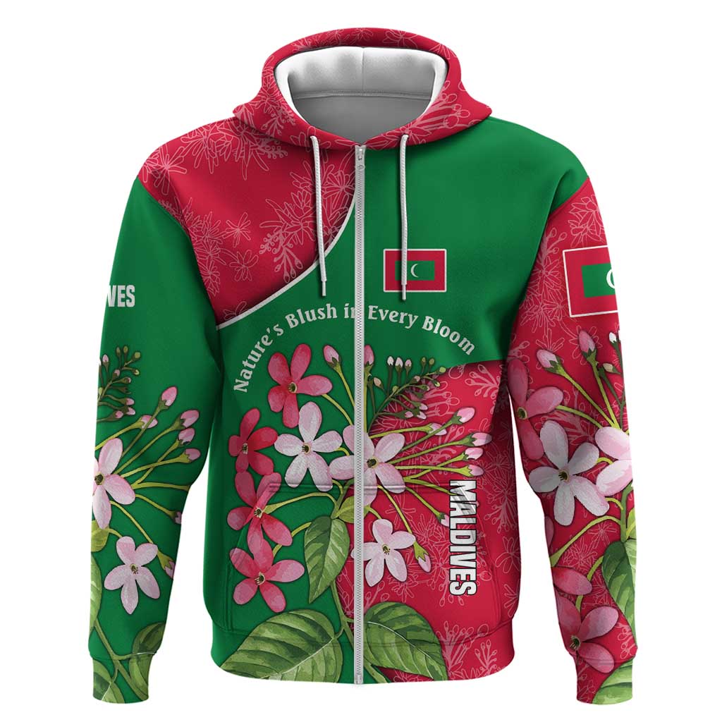 Maldives Floral Bloom Hoodie with Tropical Island Blossoms and National Flag Design TS04