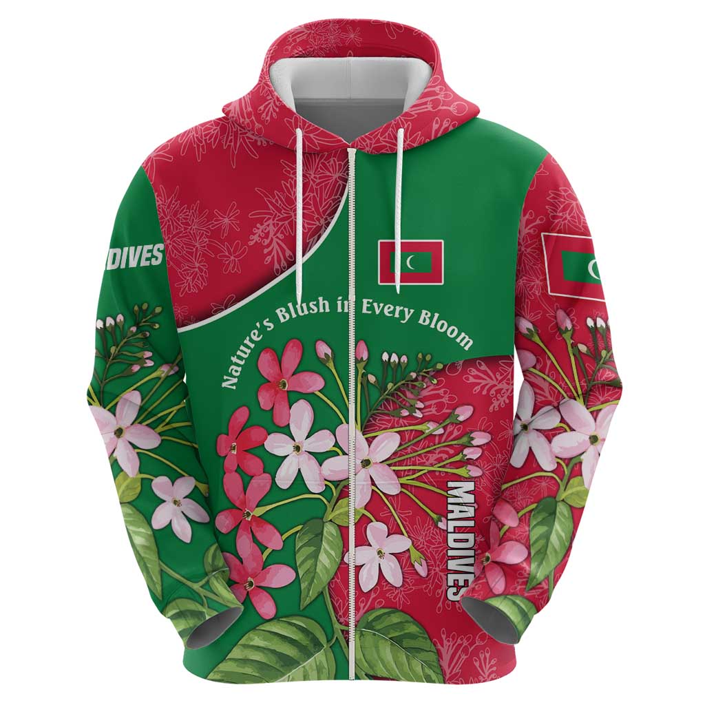 Maldives Floral Bloom Hoodie with Tropical Island Blossoms and National Flag Design TS04