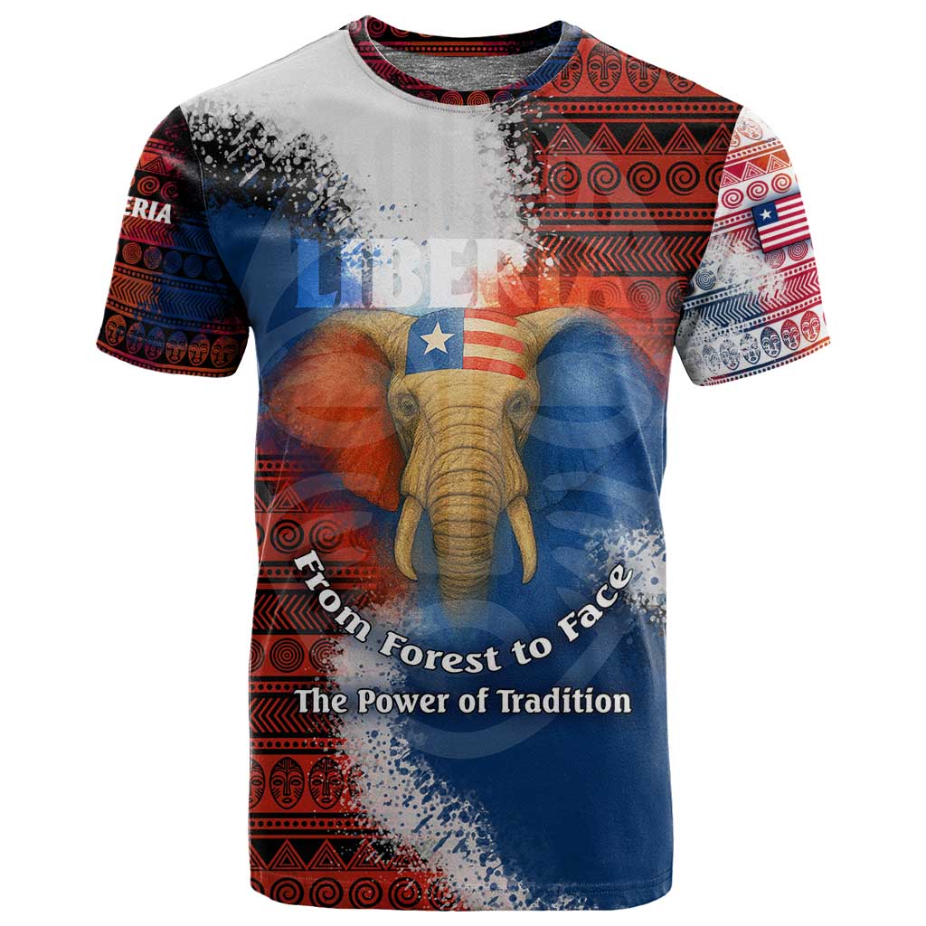 Liberia Elephant Power of Tradition T shirt Tribal Red Blue Splash TS04