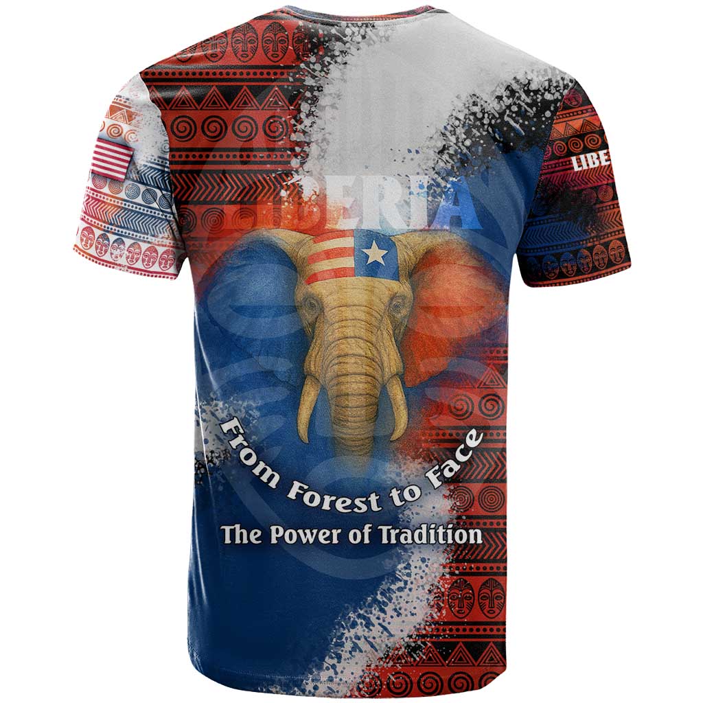 Liberia Elephant Power of Tradition T shirt Tribal Red Blue Splash TS04