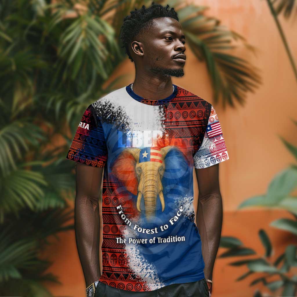 Liberia Elephant Power of Tradition T shirt Tribal Red Blue Splash TS04