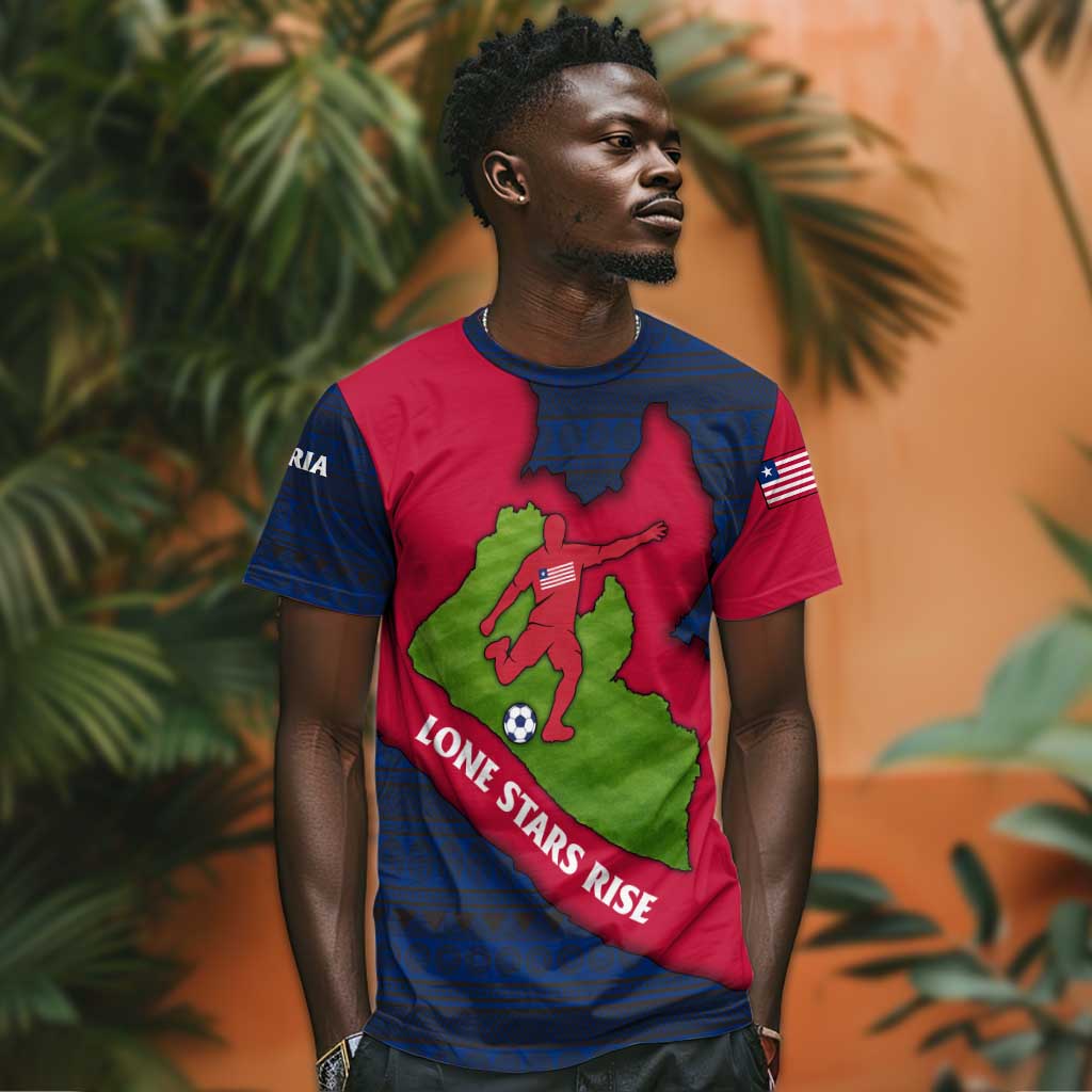 Liberia Lone Stars Rise Football T shirt Map Graphic and National Flag TS04