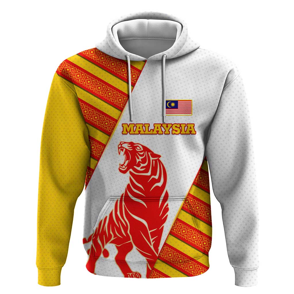 Malaysia National Crest Hoodie with Red Tiger and Traditional Batik Yellow White TS04