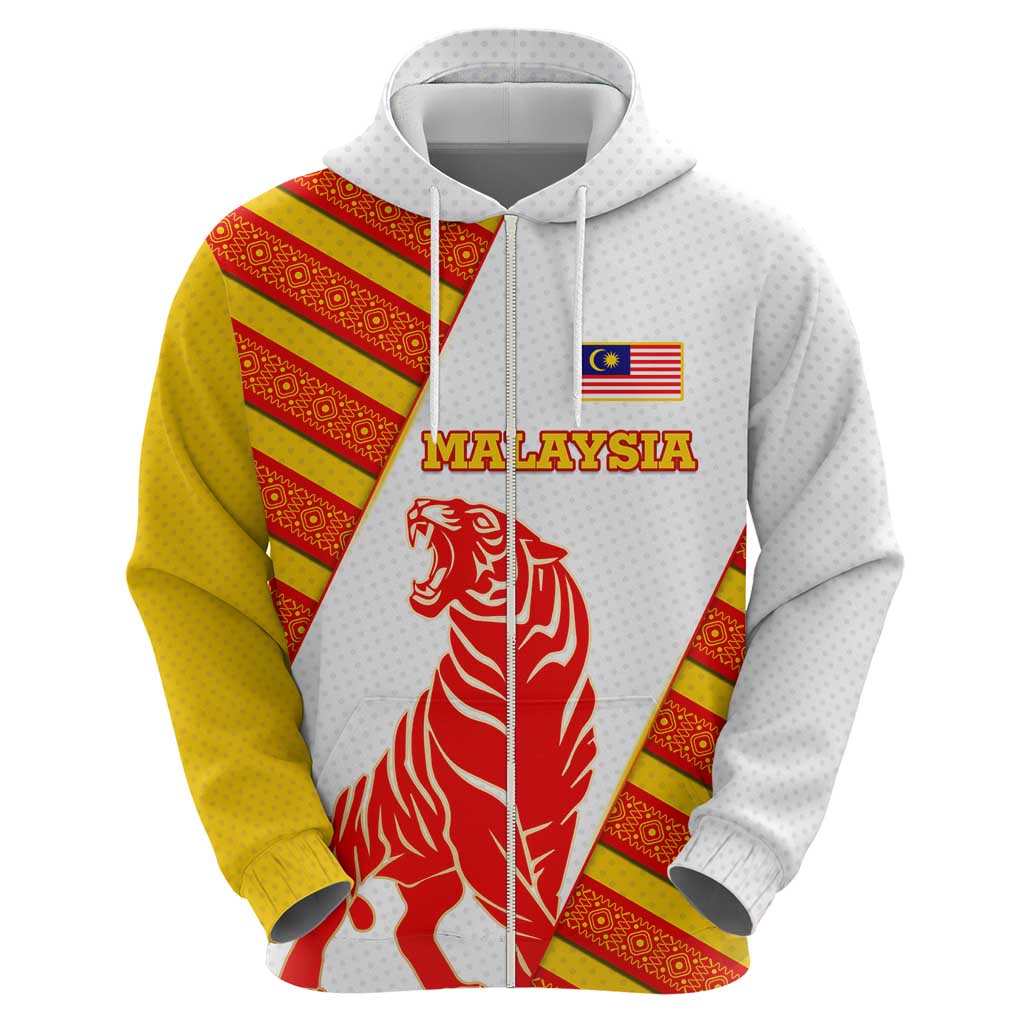 Malaysia National Crest Hoodie with Red Tiger and Traditional Batik Yellow White TS04