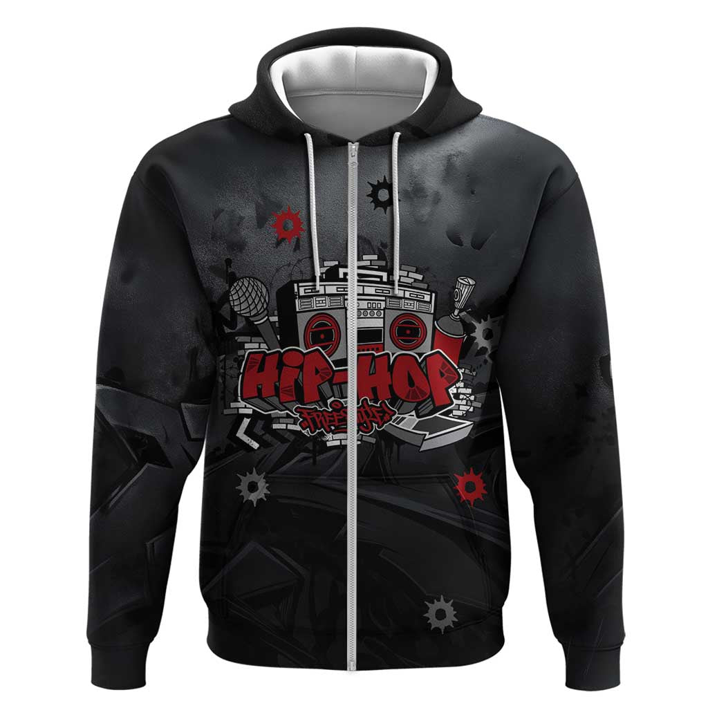 Hip Hop Streetwear Hoodie with Graffiti Boombox and Angel Bear Graphic in Urban Bullet Hole Design TS04