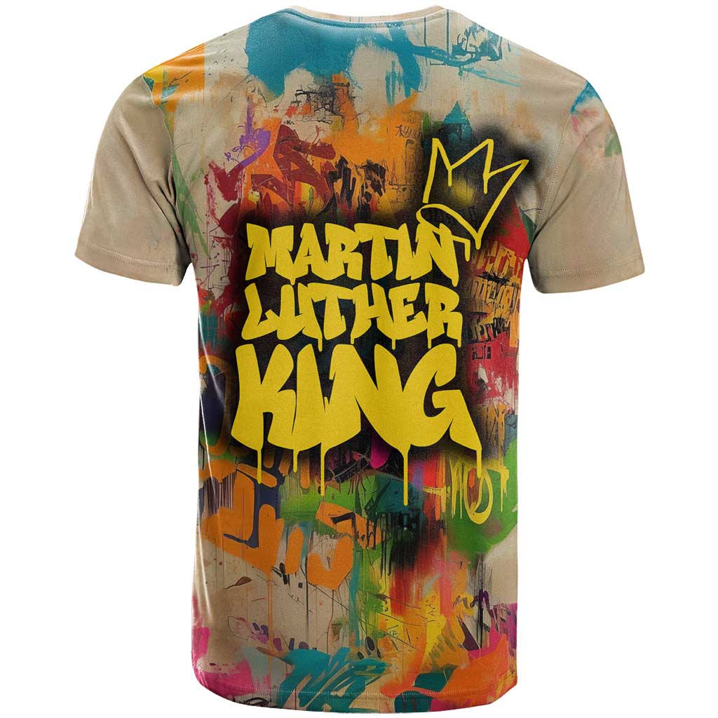 Martin Luther King Graffiti Afro T shirt Colorful Spray Paint Quotes and Crown TS04