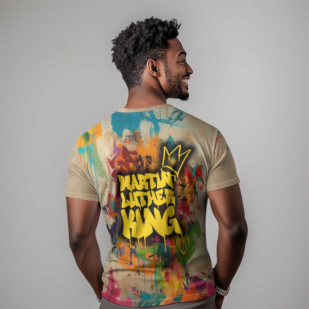 Martin Luther King Graffiti Afro T shirt Colorful Spray Paint Quotes and Crown TS04