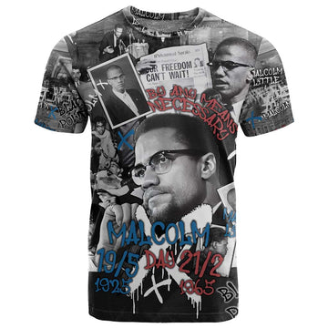 Afro Malcolm X T shirt Quotes Dates and Black History Activist Theme TS04