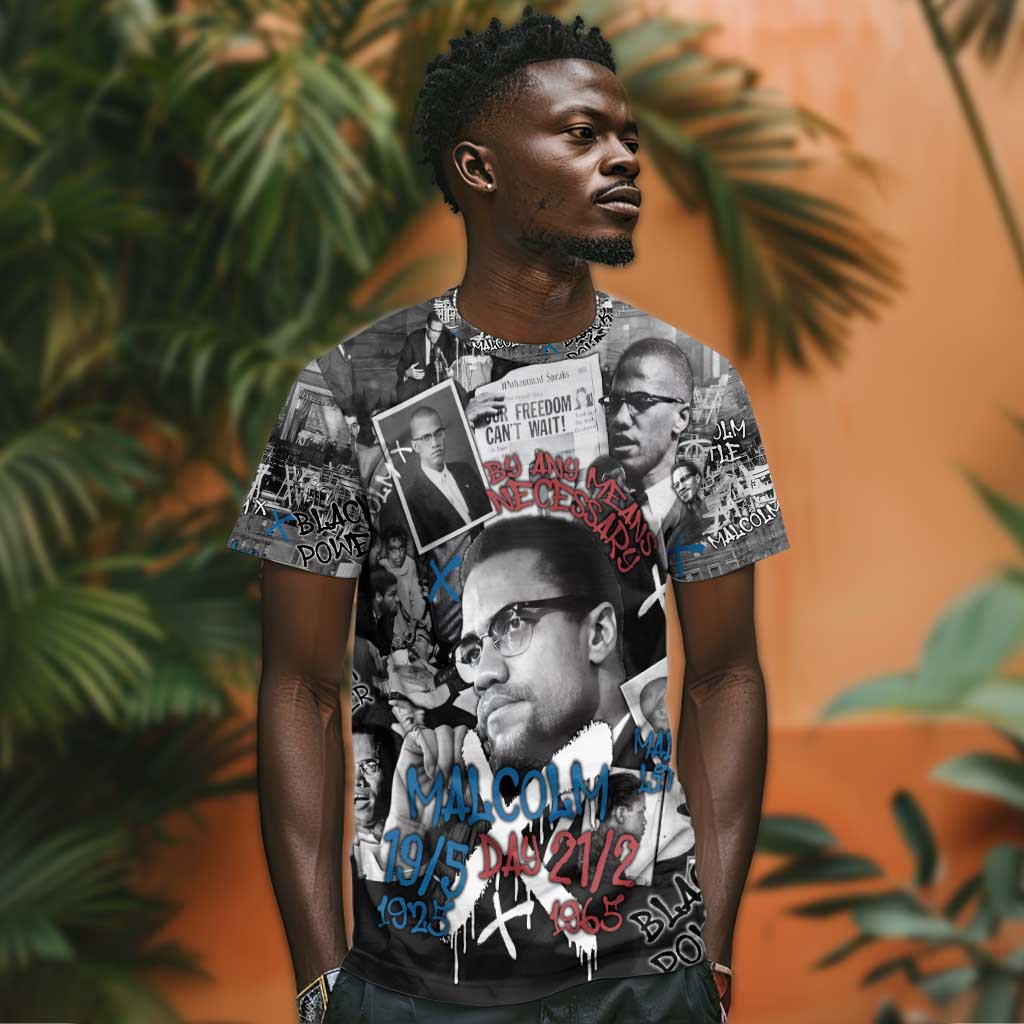 Afro Malcolm X T shirt Quotes Dates and Black History Activist Theme TS04