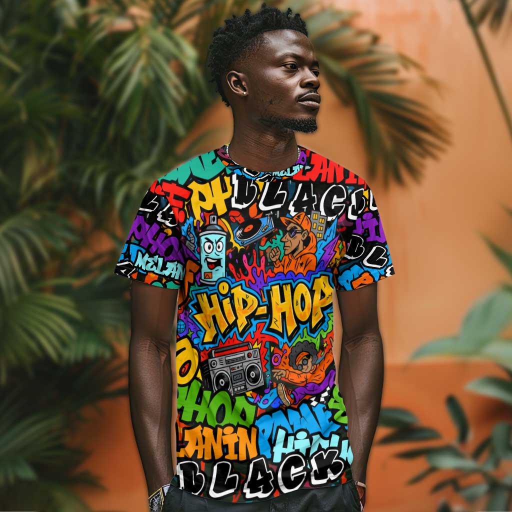 Hip Hop Graffiti African T shirt Black Melanin Text and Urban Street Art TS04