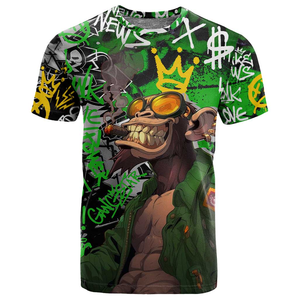 Graffiti Street Art T shirt Smoking Ape Character and Neon Crown Symbols TS04