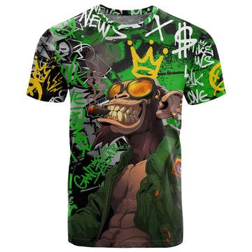 Graffiti Street Art T shirt Smoking Ape Character and Neon Crown Symbols TS04