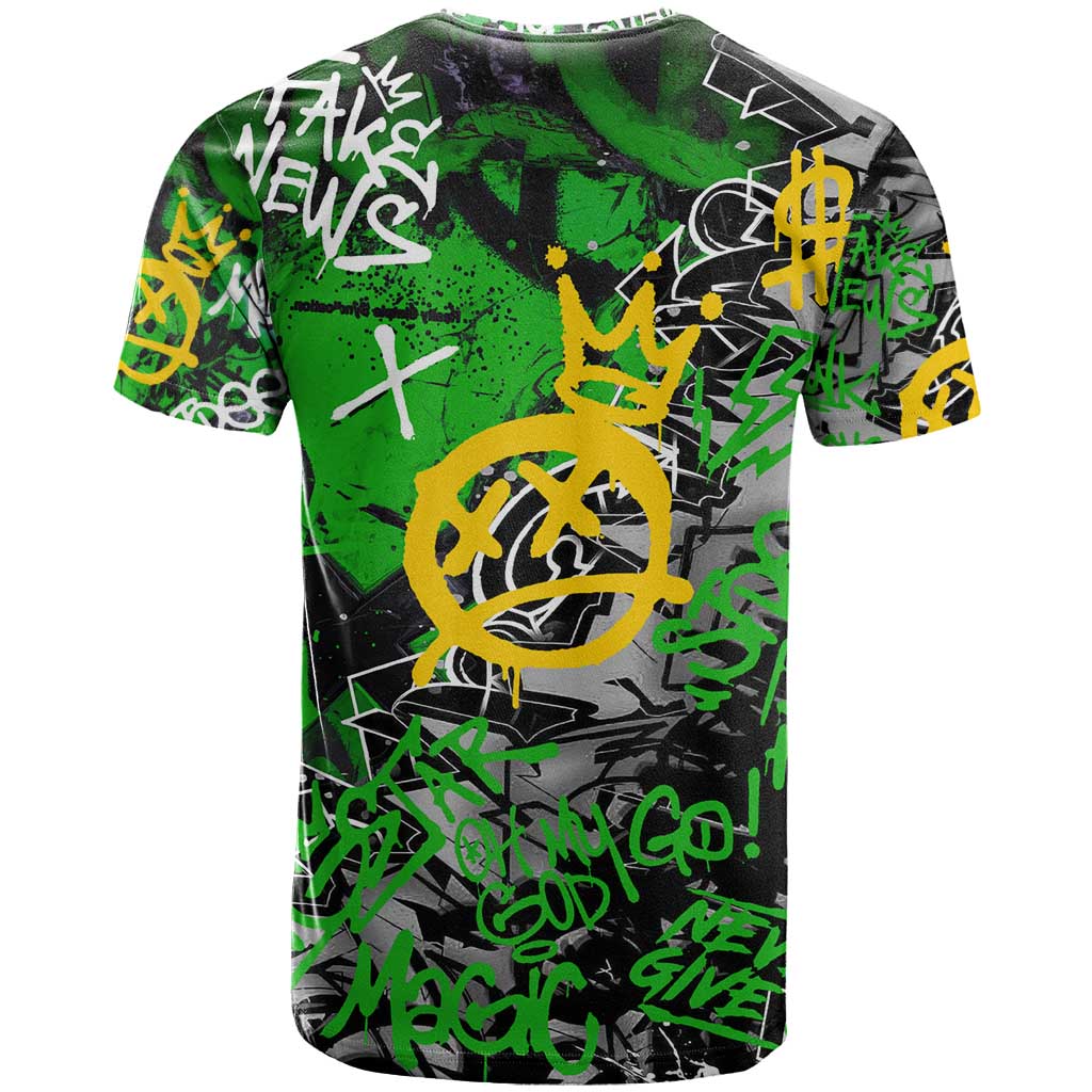 Graffiti Street Art T shirt Smoking Ape Character and Neon Crown Symbols TS04