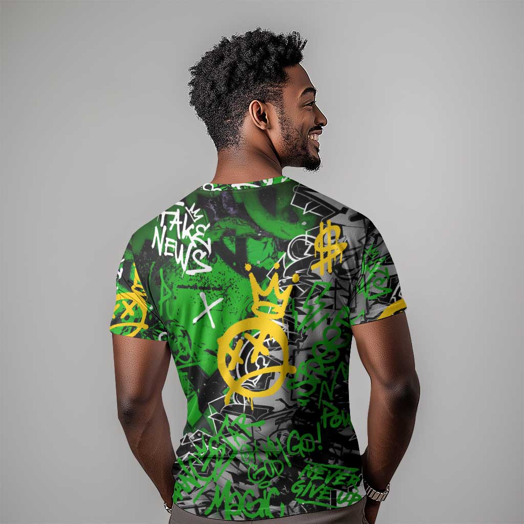 Graffiti Street Art T shirt Smoking Ape Character and Neon Crown Symbols TS04