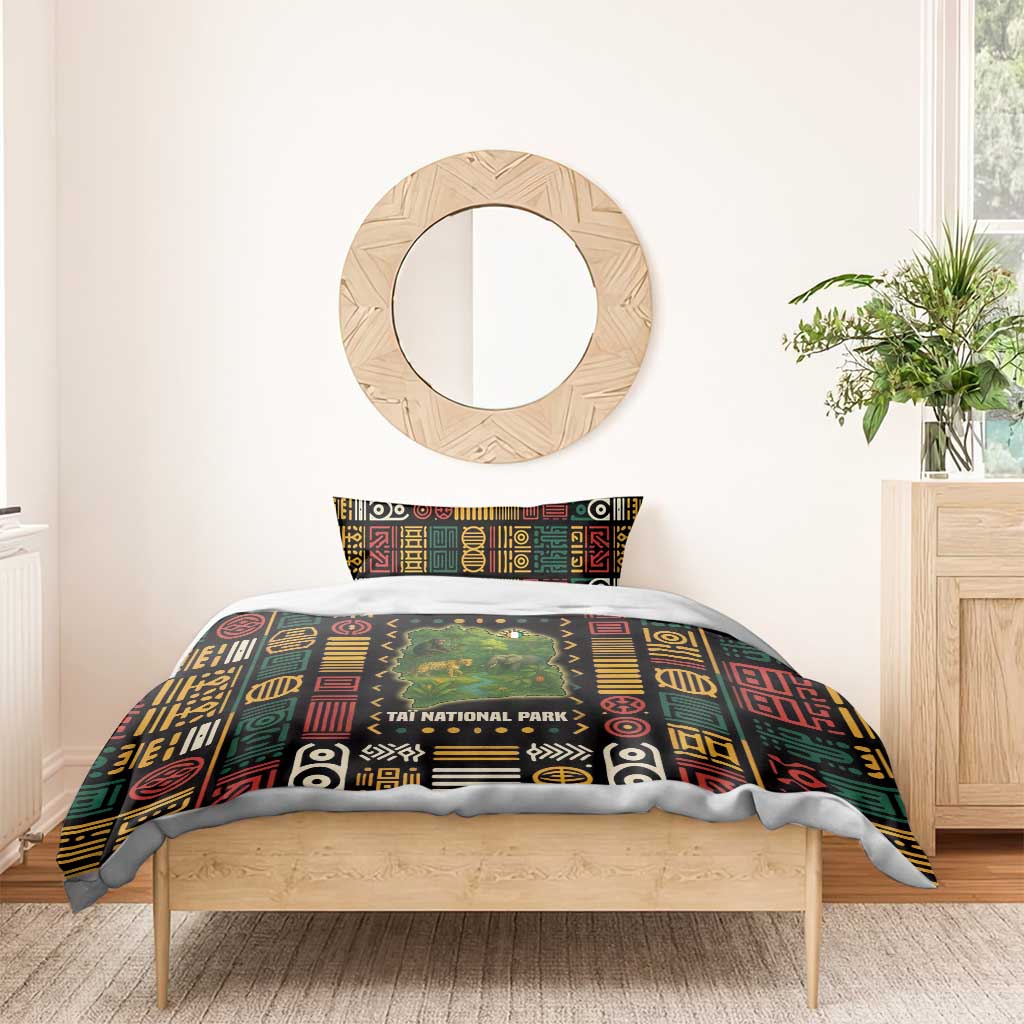 Ivory Coast Bedding Set Tai National Park Wildlife Map TS04
