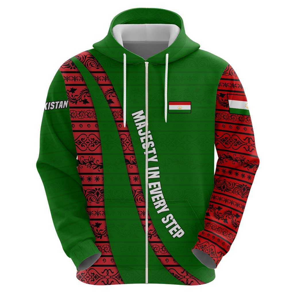 Tajikistan Green Lion Hoodie with Red Folk Pattern with Majestic Script TS04