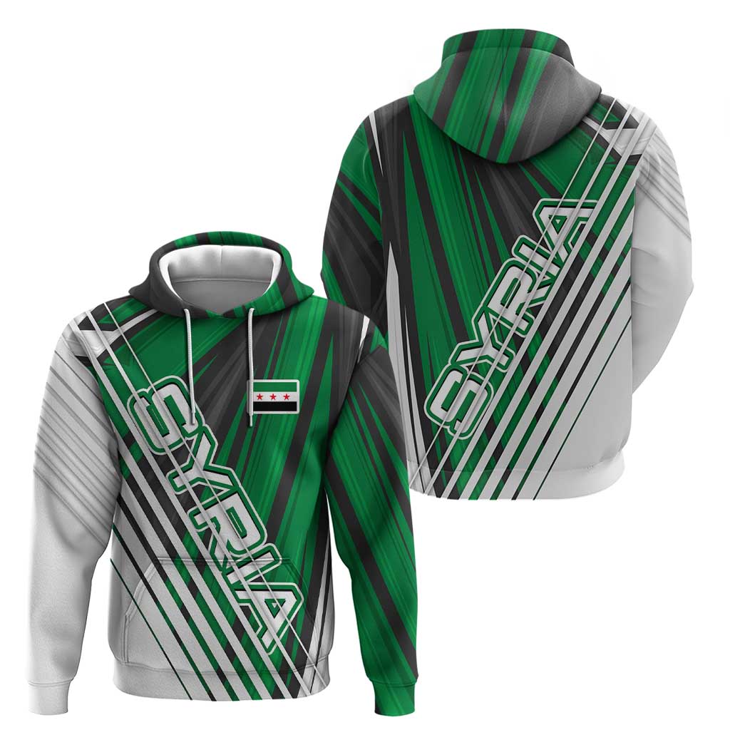 Modern Syria Flag Hoodie with Green and Black Diagonal Stripe Design TS04
