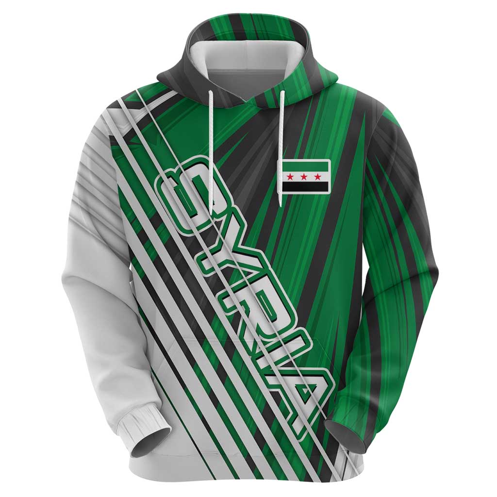 Modern Syria Flag Hoodie with Green and Black Diagonal Stripe Design TS04
