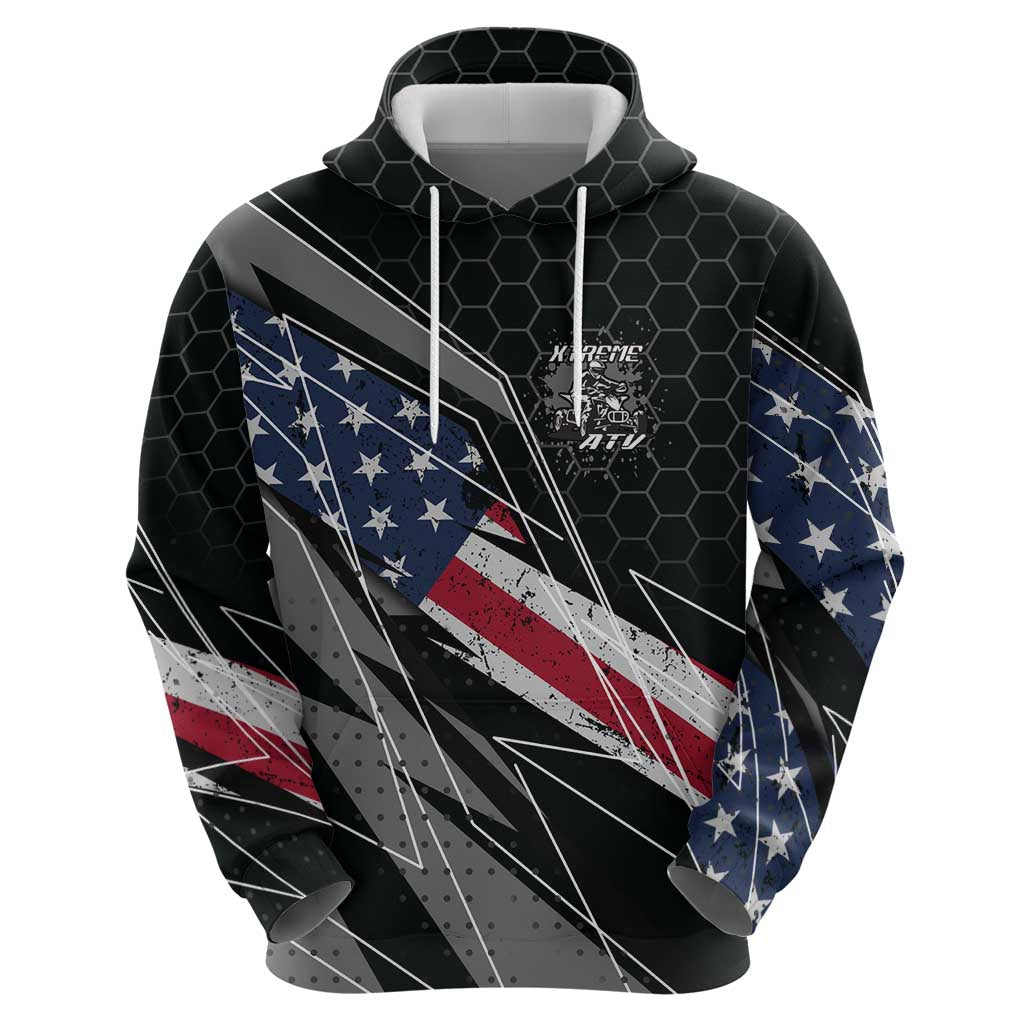 Custom Bike Shirt Racing Motocross Hoodie American Flag and Black Hexagon Lightning Graphic Design TS04