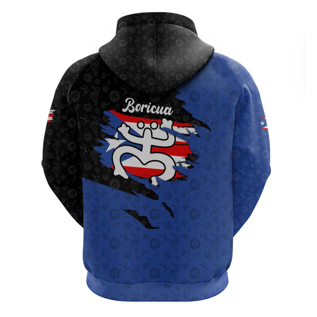 Puerto Rico Hoodie with Coqui Frog Symbol and Distressed Flag Design TS04