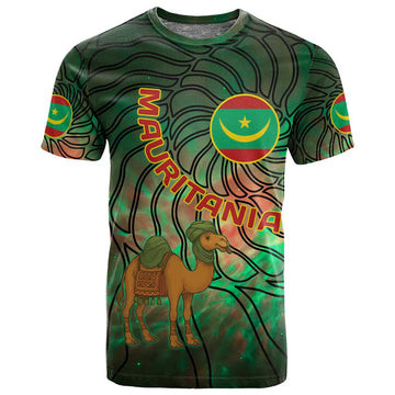 Mauritania T shirt - Green Tie Dye Camel and Crescent Moon Flag Design TS04