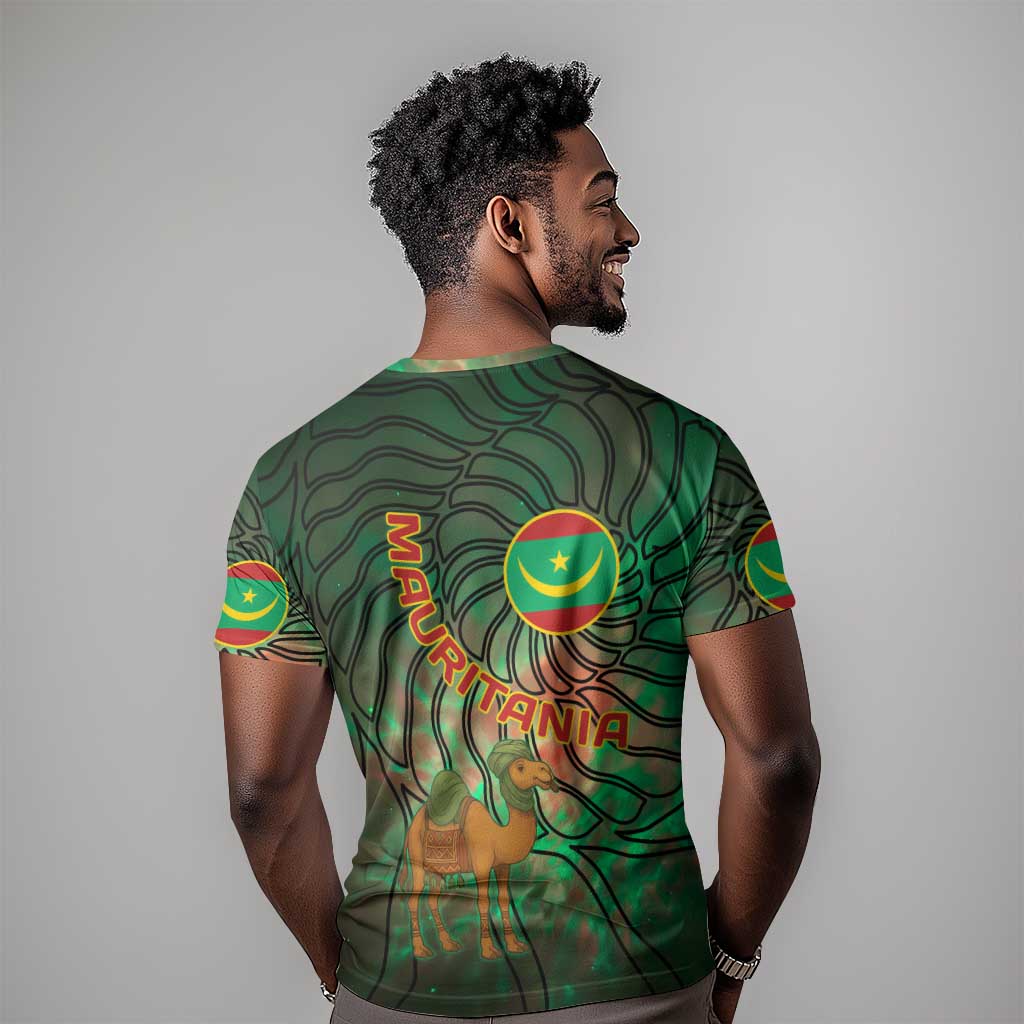 Mauritania T shirt - Green Tie Dye Camel and Crescent Moon Flag Design TS04