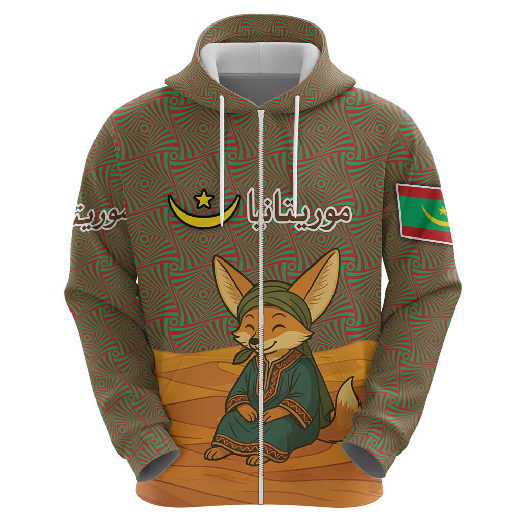 Mauritania Hoodie with Cute Fennec Fox and Arabic Calligraphy Desert Design TS04