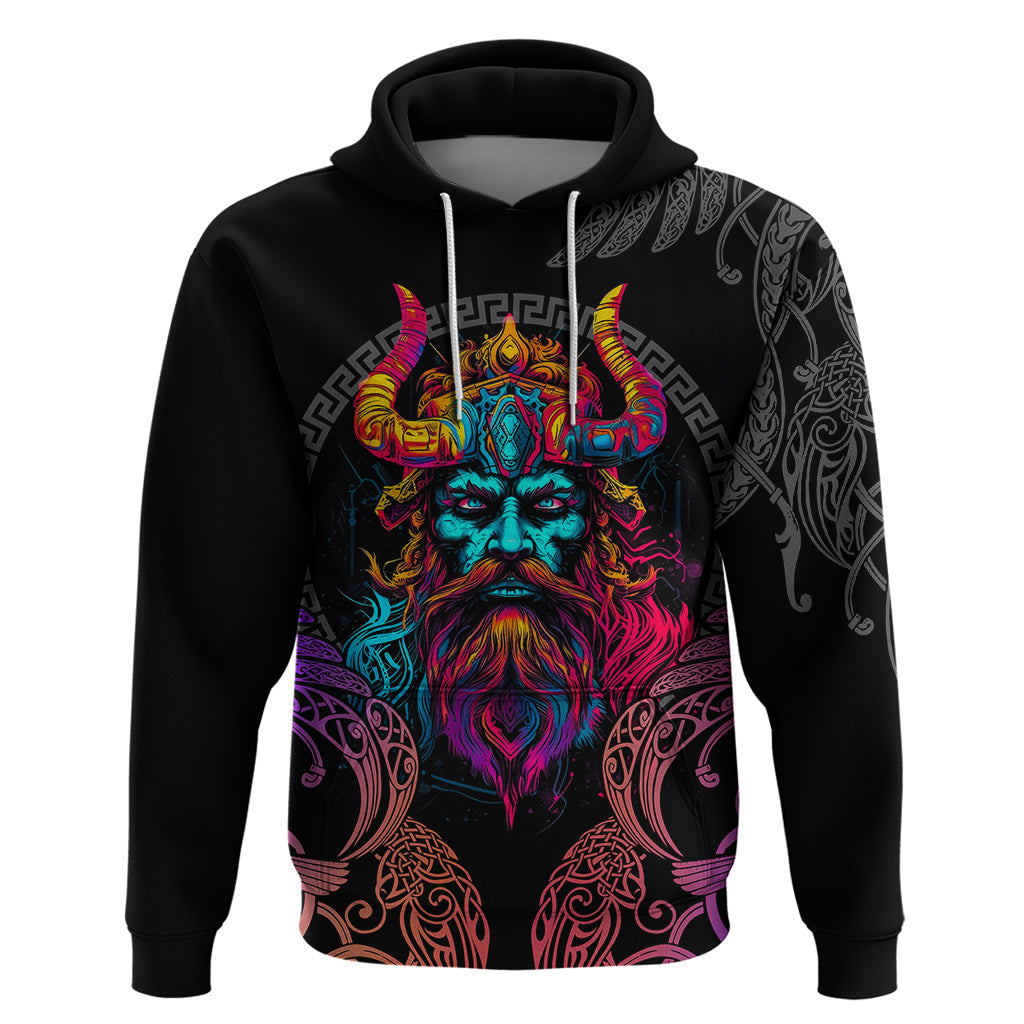 Nordic Warrior Viking Hoodie with Raven Motif Neon TS04