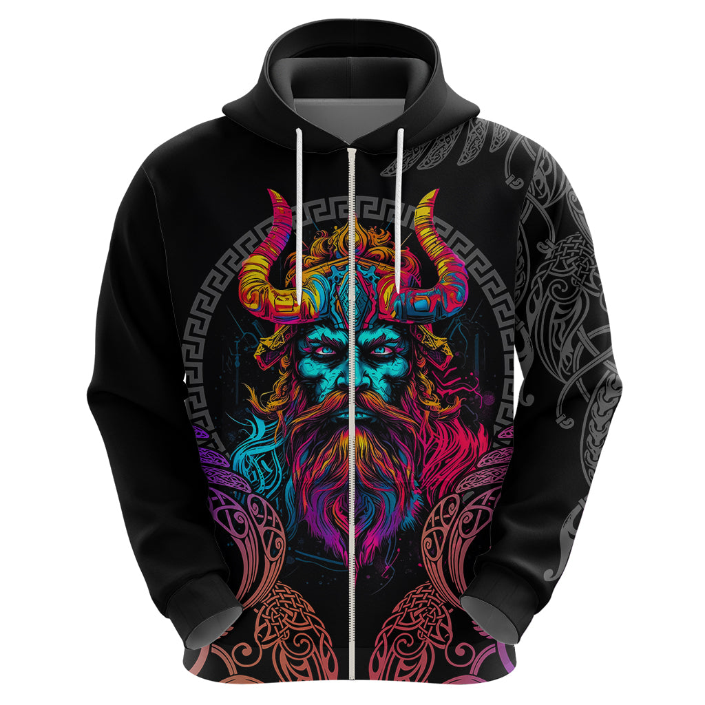 Nordic Warrior Viking Hoodie with Raven Motif Neon TS04