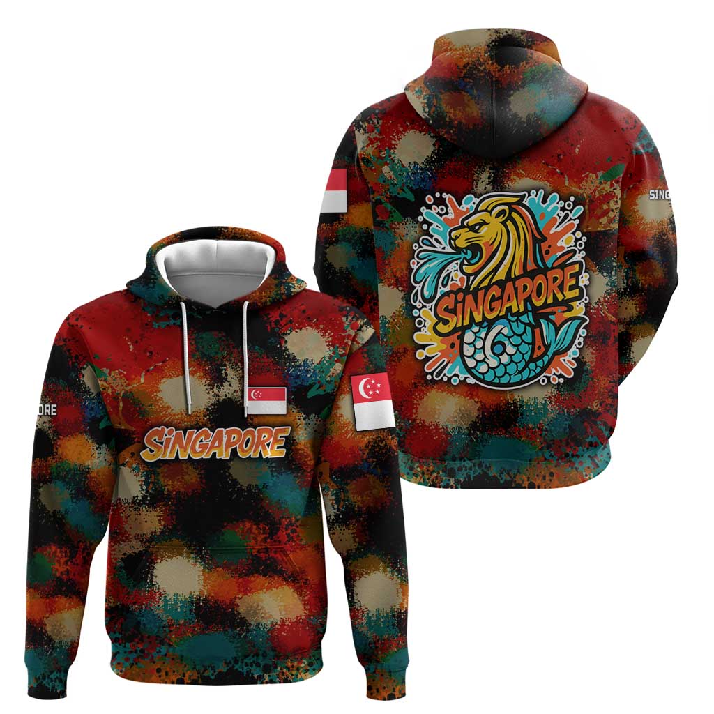Singapore Merlion Hoodie with Graffiti Art Style and National Flag TS04