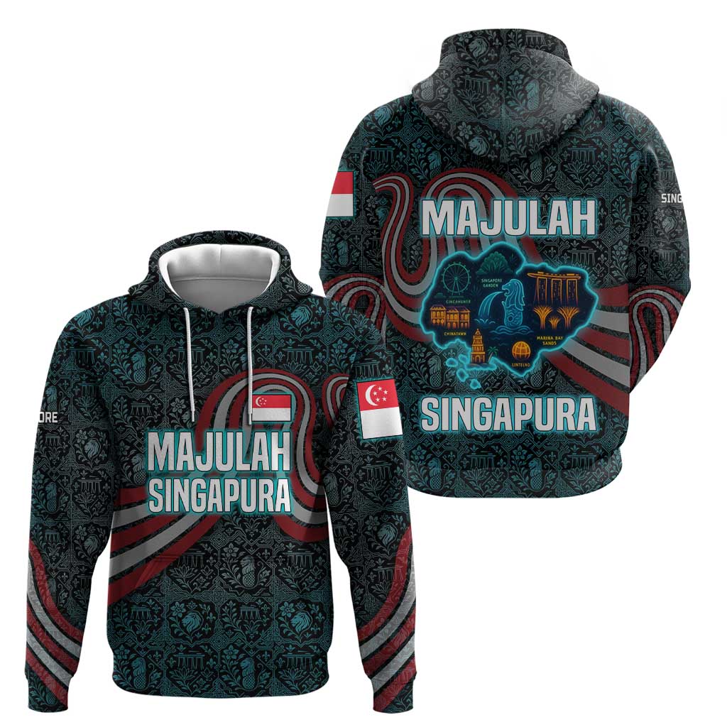 Singapore Hoodie with National Icons and Majulah Singapura Script TS04