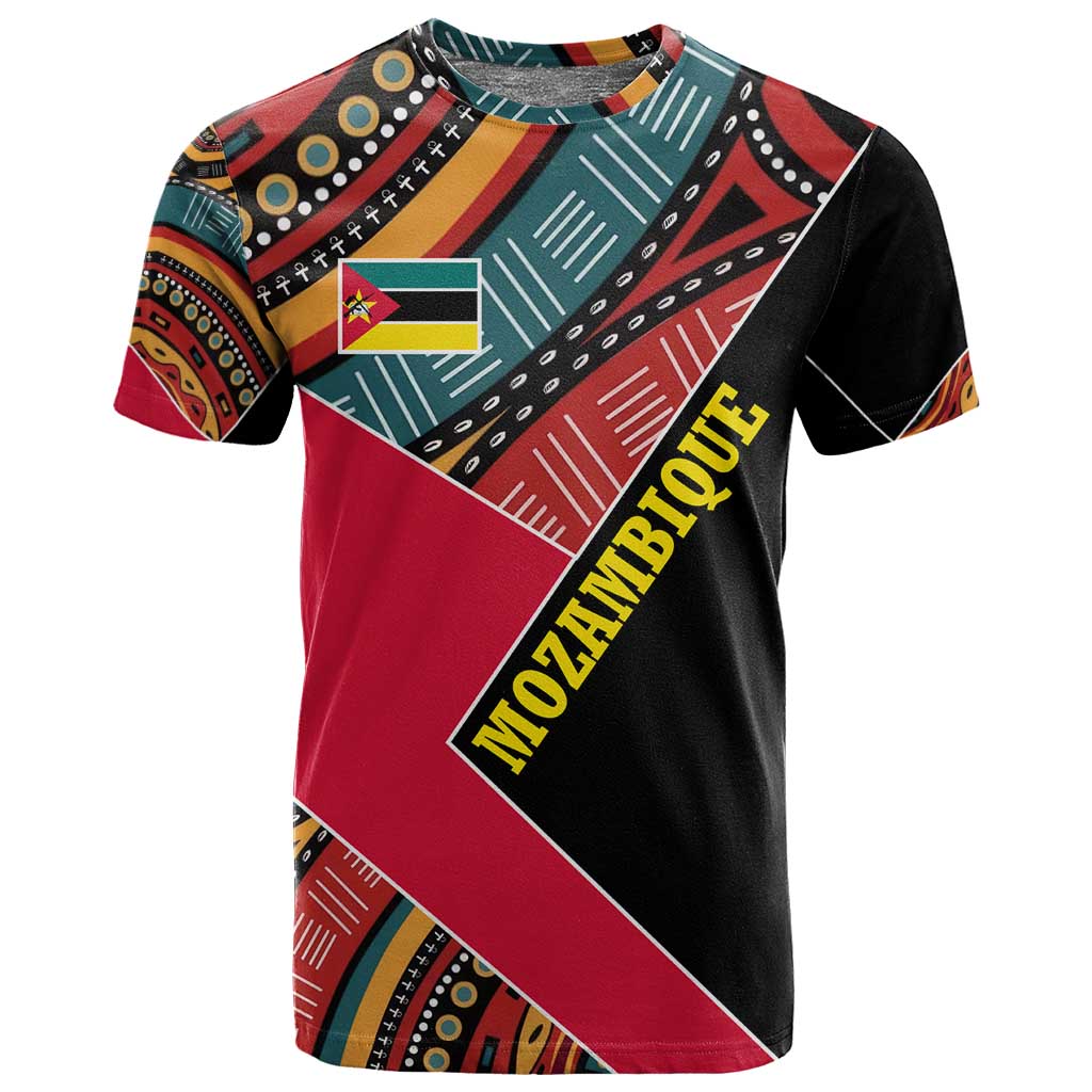 Mozambique T shirt Red Black Geometric Design and Tribal Pattern TS04