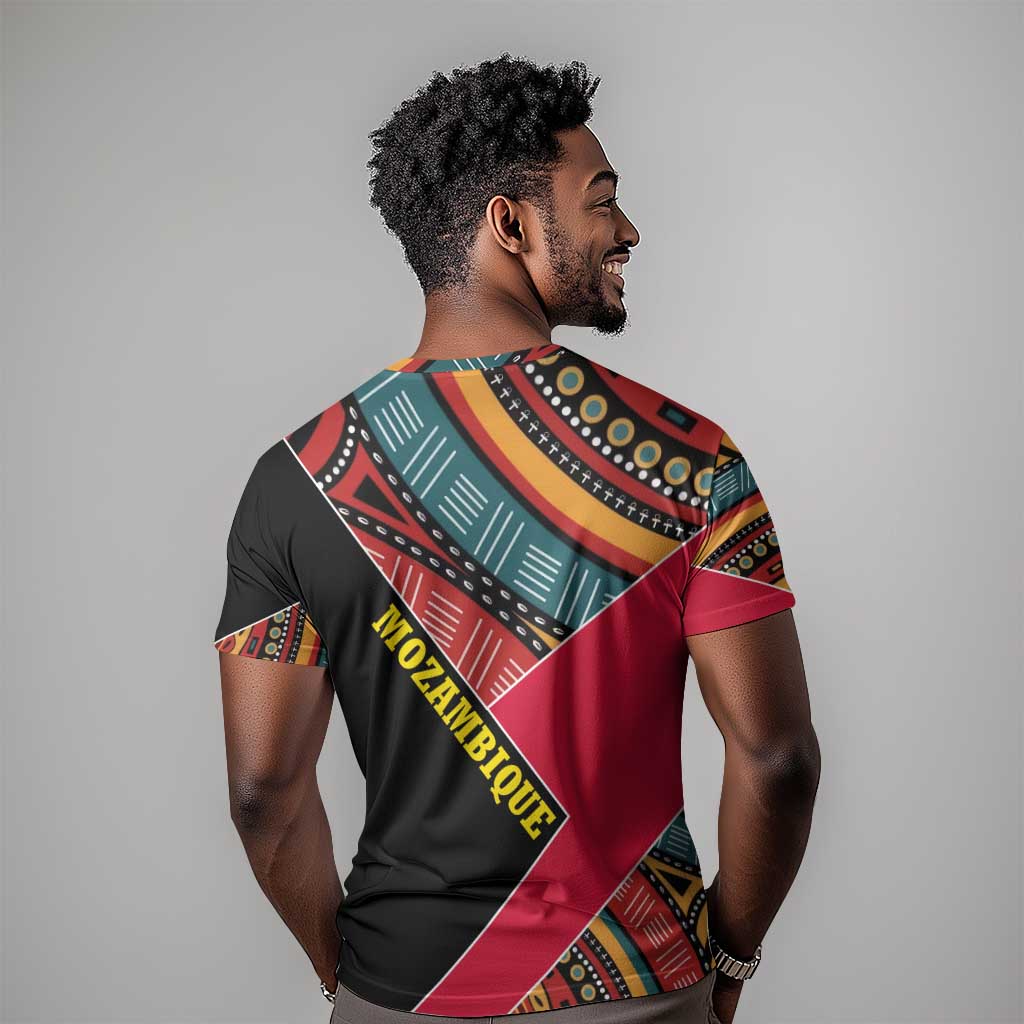 Mozambique T shirt Red Black Geometric Design and Tribal Pattern TS04
